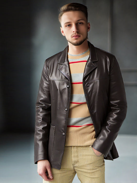 Manteau en cuir ample et confortable pour homme
