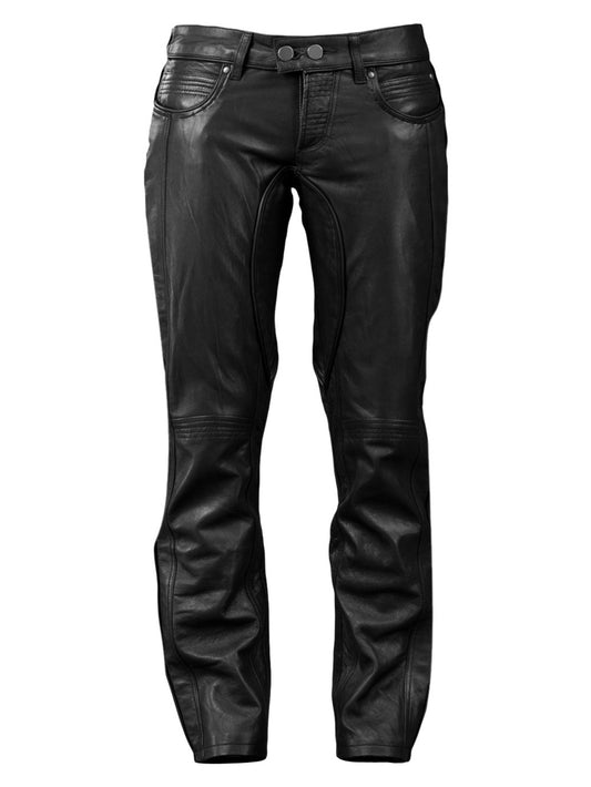 Pantalon coupe basse tendance en cuir véritable pour homme
