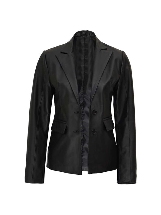 Luxe Lapel Leather Blazer for Women - Leatherkin