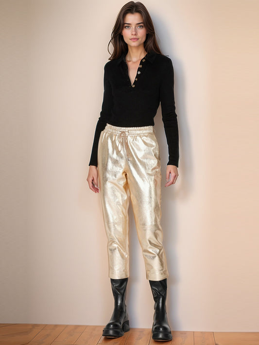 Pantalon en cuir métallisé de luxe sur mesure