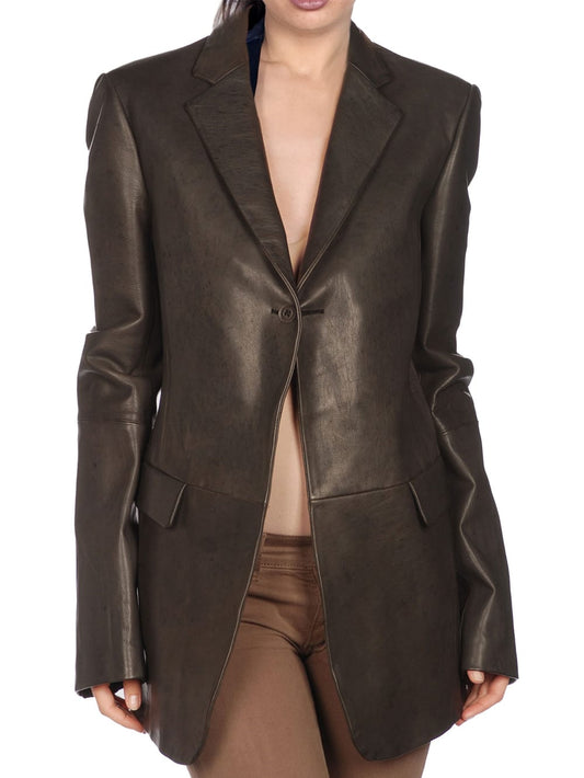 Luxe Notch Lapel Leather Blazer for Women - Leatherkin