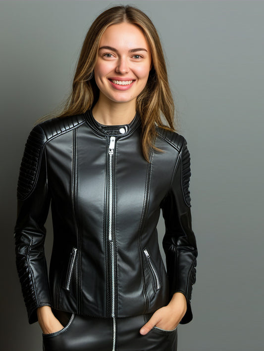 Veste en cuir Mandarin Chic