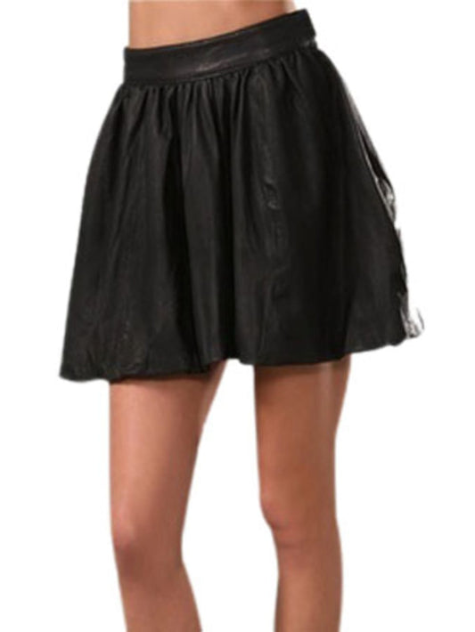 Jupe midi mini-évasée en cuir