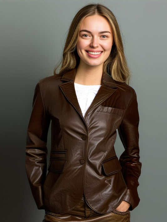 Blazer en cuir Mocha Glow pour femme