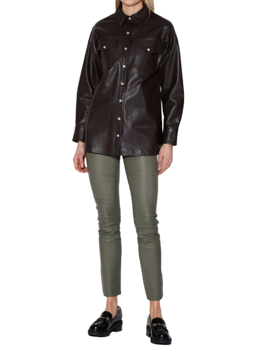 Mocha Luxe Tailored Leather Shirt for Women - Leatherkin