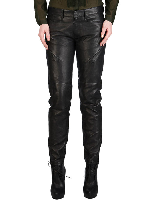Pantalon de moto en cuir coupe droite