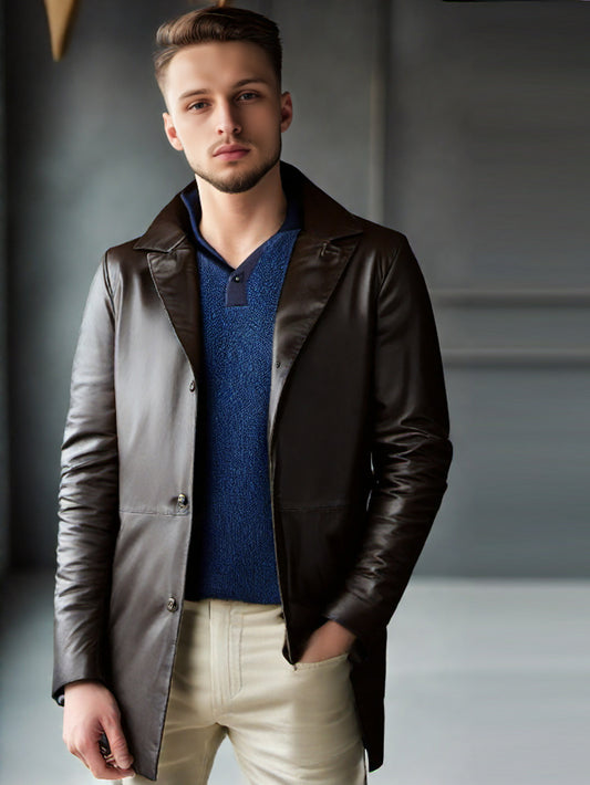 Trench-coat napoléonien en cuir pour homme