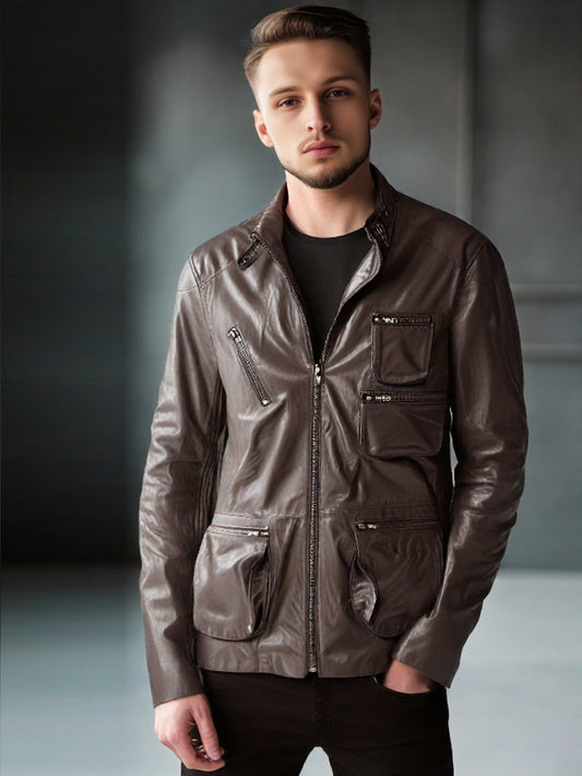 Veste en cuir unique avec loquet de cou