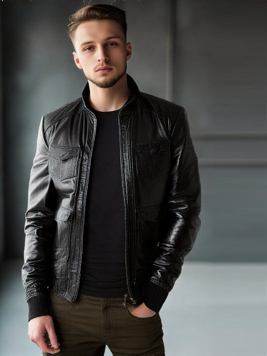 Blouson aviateur en cuir New Age pour homme