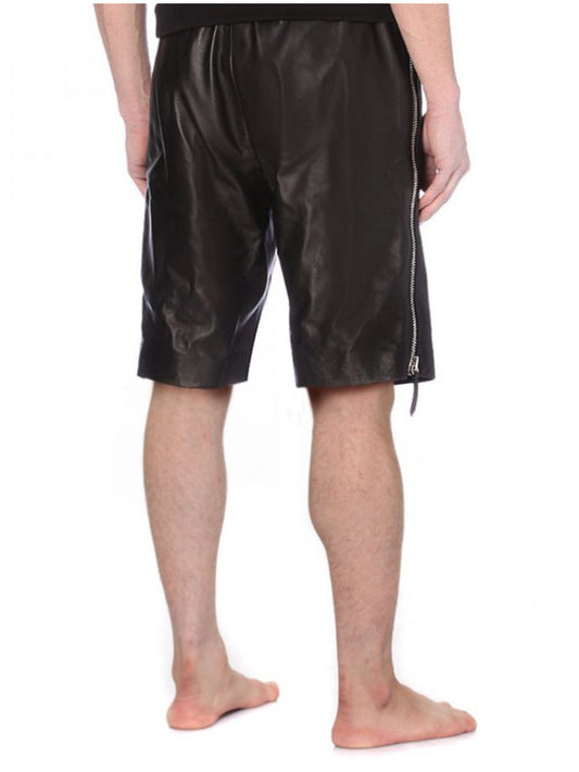 Noir Side Zip Leather Shorts for Men - Leatherkin
