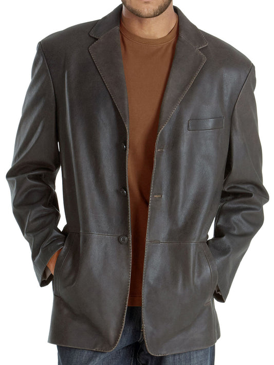 Notch Lapel Collar Leather Blazer for Men - Leatherkin