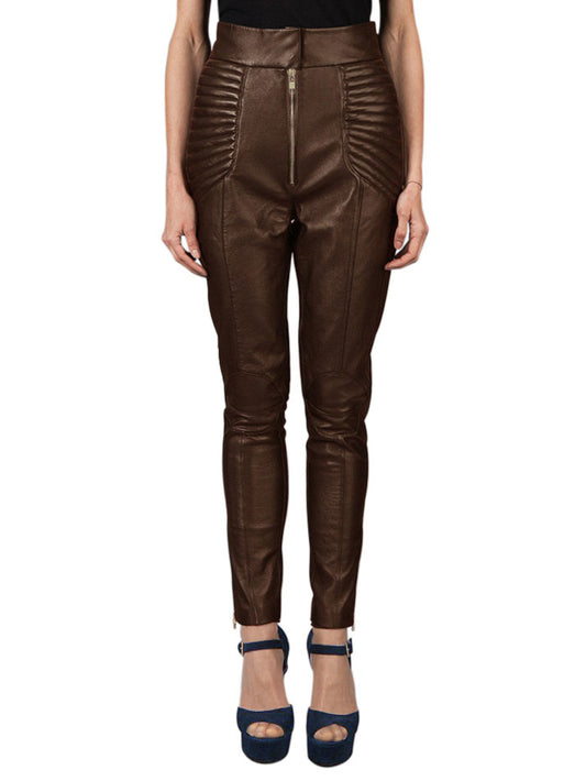 Padded Hip Detail Leather Pants