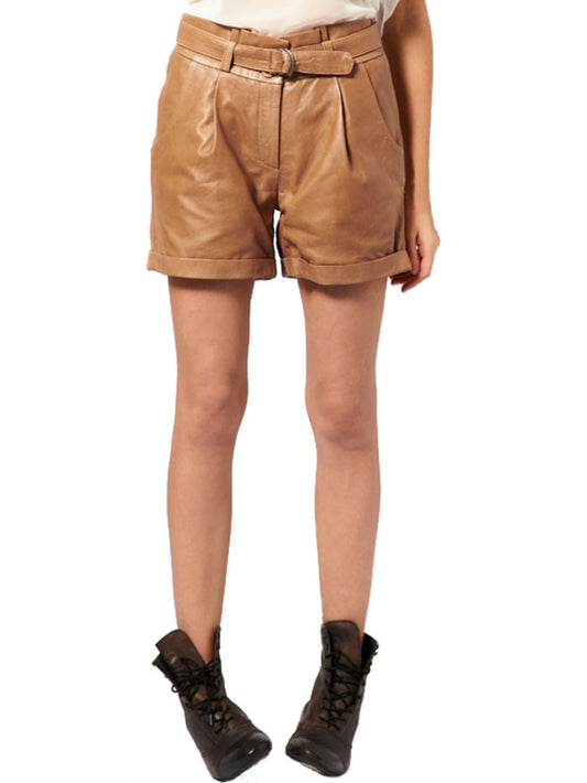 Short en cuir de luxe à taille haute