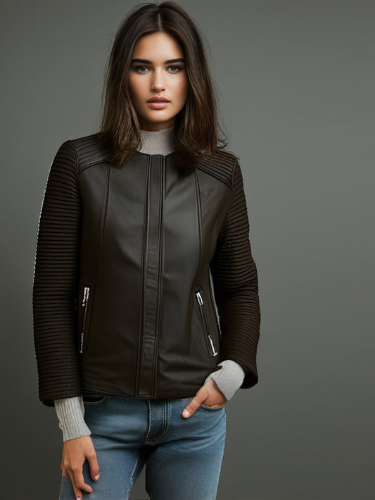 Veste de moto en cuir sans col Peppy