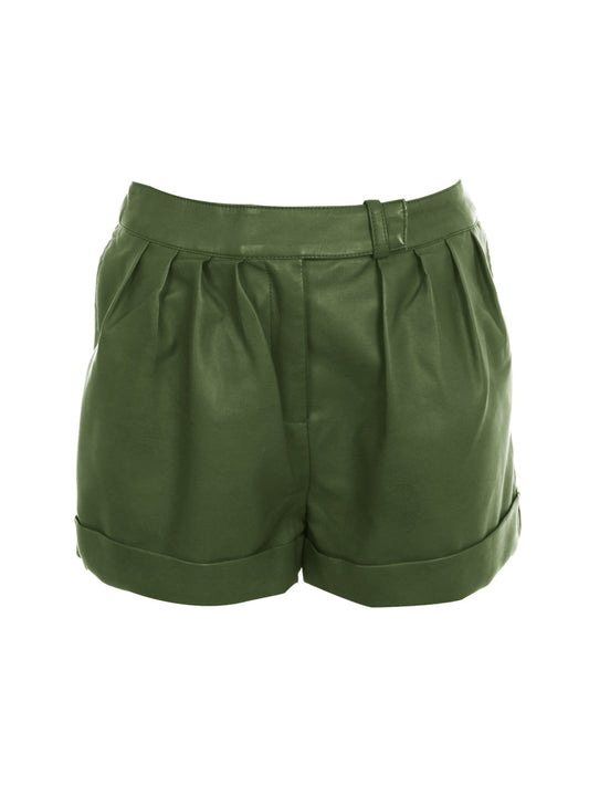 Short en cuir à ourlet plié