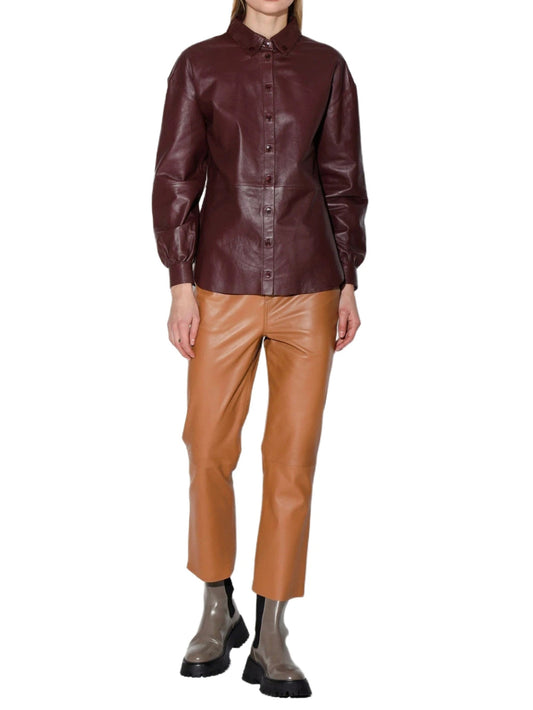 Plum Radiance Classic Leather Shirt for Women - Leatherkin