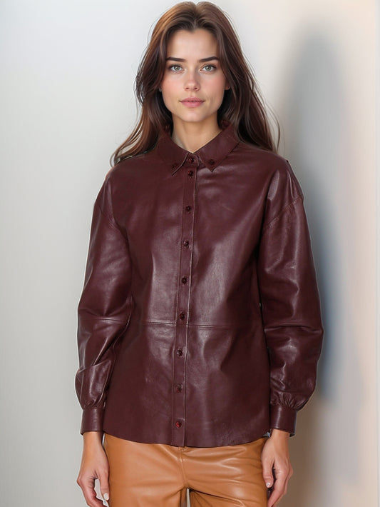 Chemise classique en cuir Plum Radiance pour femme