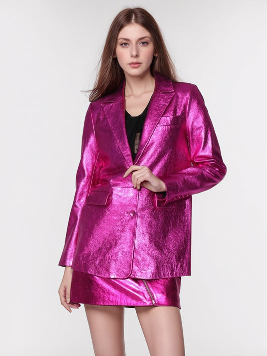 Blazer en cuir pelucheux et brillant pour femme