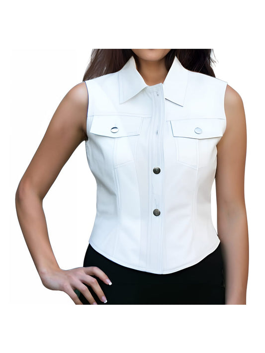 Pocket Charm Collared Leather Vest - Leatherkin