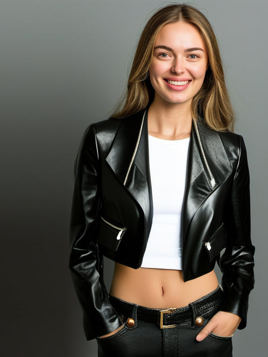 Veste de moto en cuir doublée de polyester