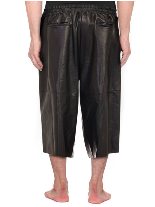 Quarter Stride Black Leather Shorts for Men - Leatherkin