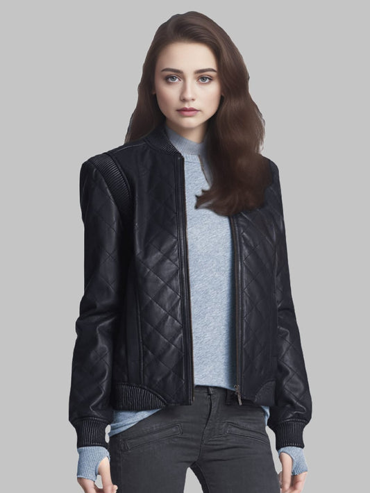 Blouson aviateur en cuir matelassé de luxe pour femme