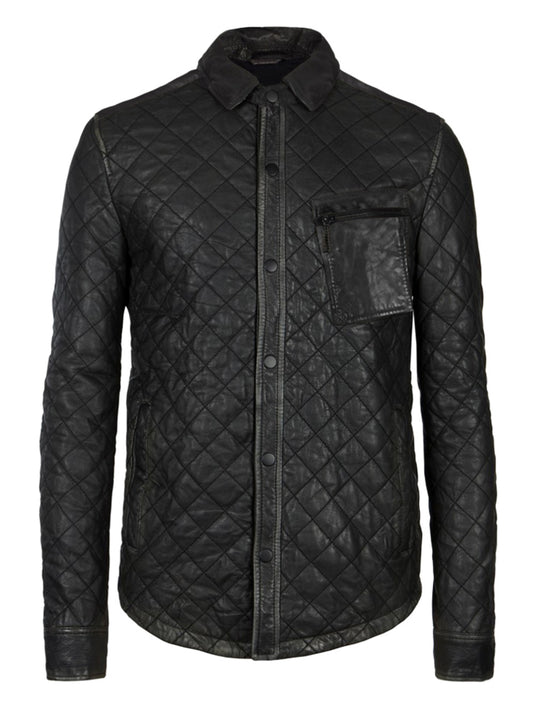 Quilted Design Genuine Leather Shirt for Men - Leatherkin
