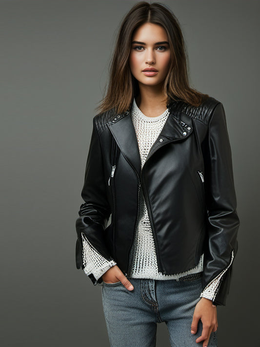 Veste de motard en cuir matelassé de luxe