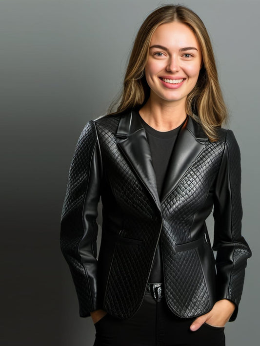 Blazer matelassé en cuir d'agneau de luxe pour femme