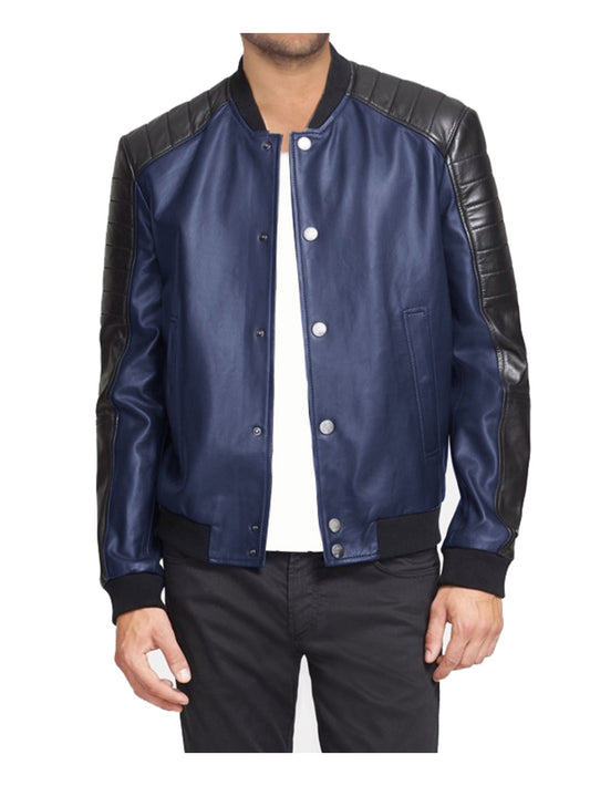 Quilted Shoulder Panel Leather Bomber for Men - Leatherkin