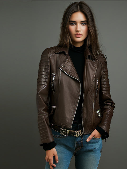 Motorradjacke aus Leder mit Steppbesatz