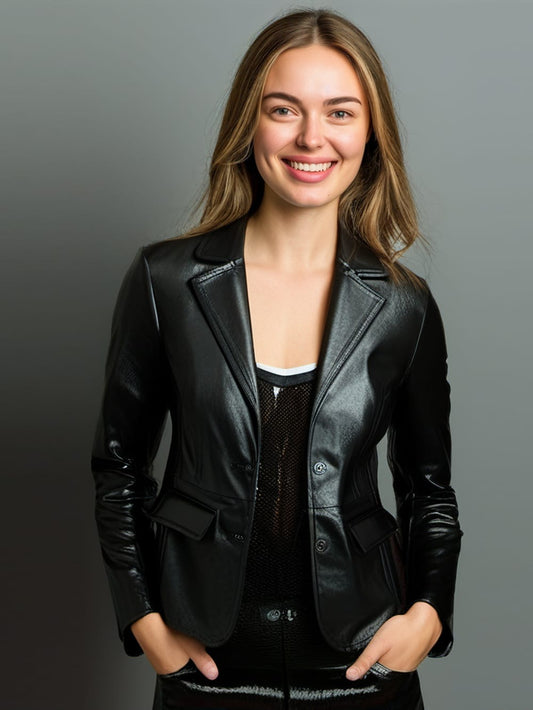 Blazer en cuir raffiné à fermeture éclair pour femme
