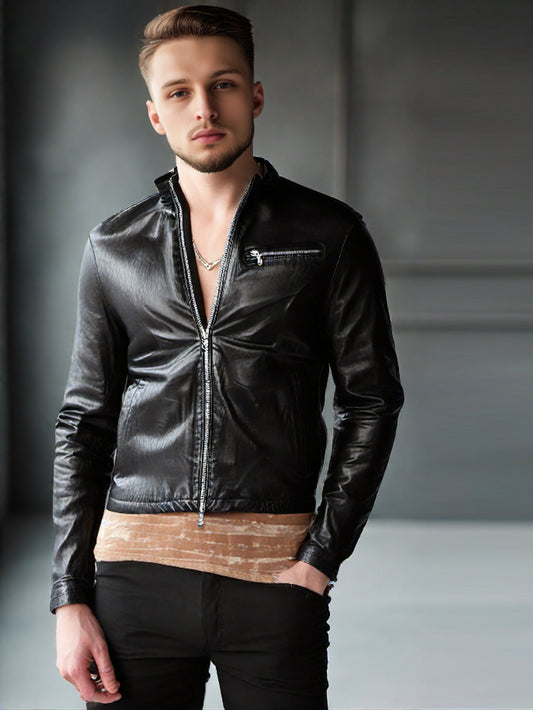 Veste en cuir véritable Revved-Up Moto pour homme