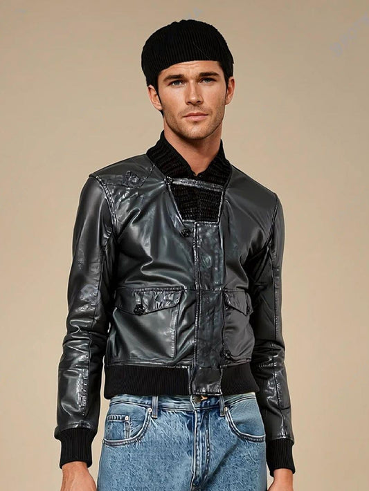 Veste en cuir à accents côtelés