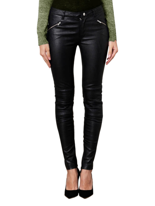 Pantalon en cuir strié aux genoux