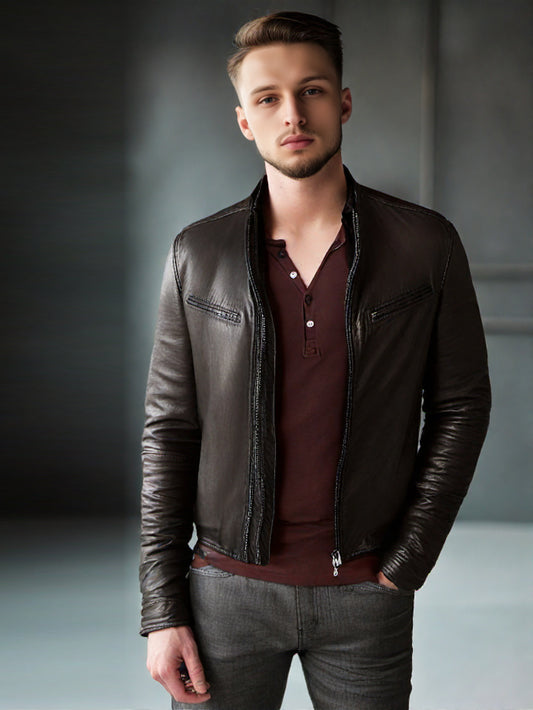 Veste de motard robuste en cuir véritable inspirée de la moto pour homme