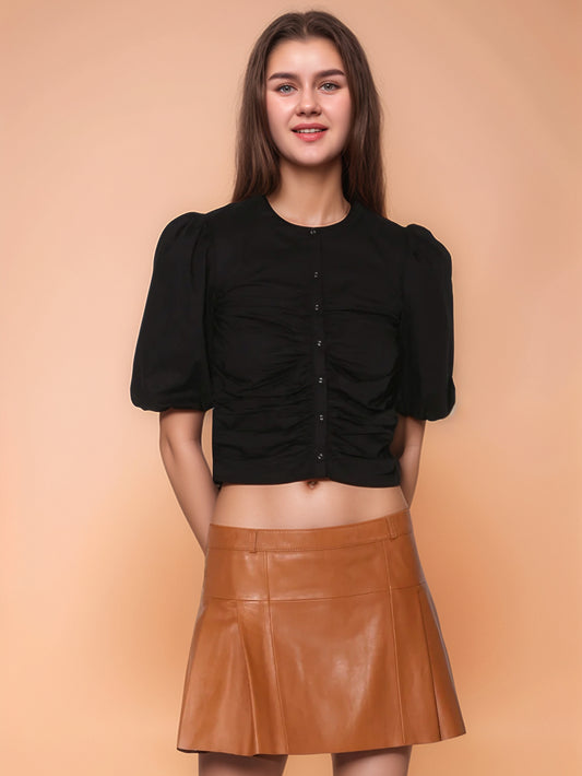 Jupe en cuir satiné pour femme