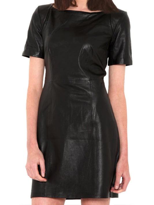 Satingefüttertes Damen-Lederkleid