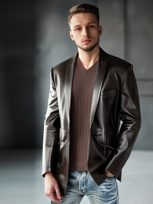 Blazer en cuir satiné pour homme