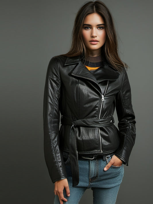 Veste en cuir chic avec écharpe
