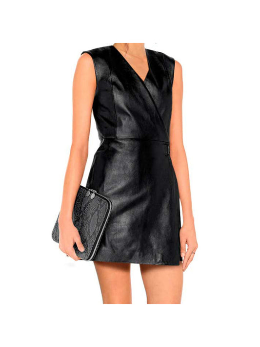 Sexy Wickelkleid aus schwarzem Leder