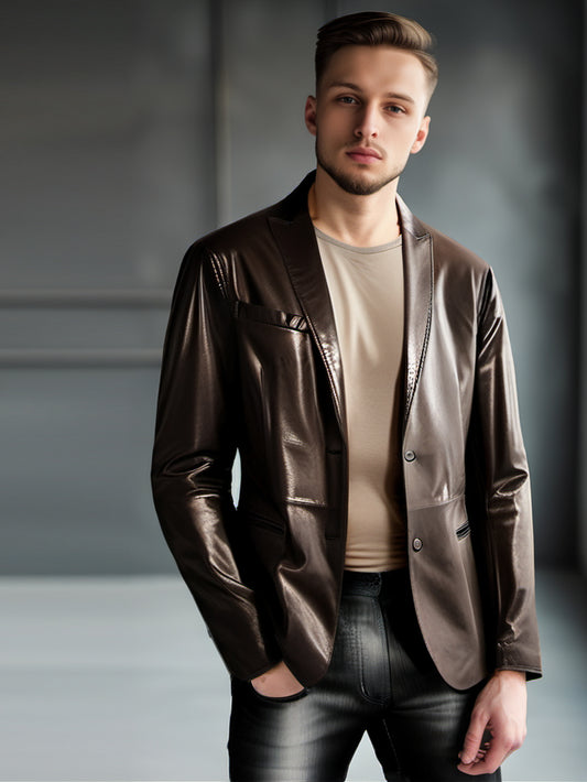 Blazer en cuir style chemise pour homme