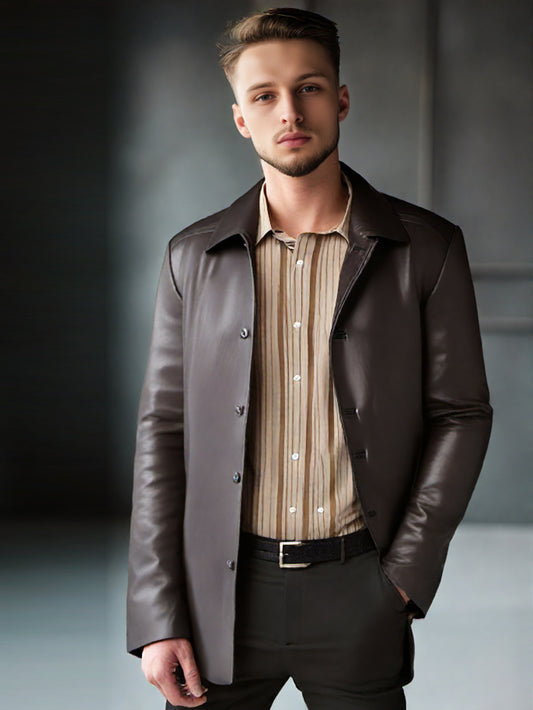 Manteau en cuir style chemise pour homme