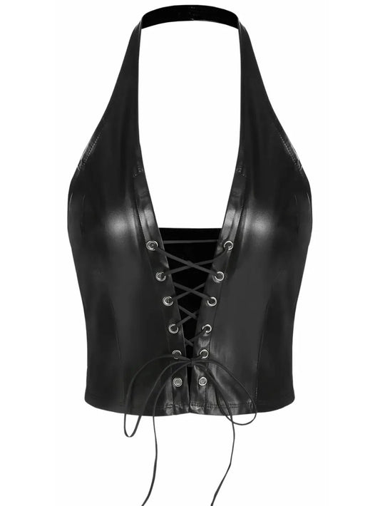 Side Accent Leather Halter for Women - Leatherkin