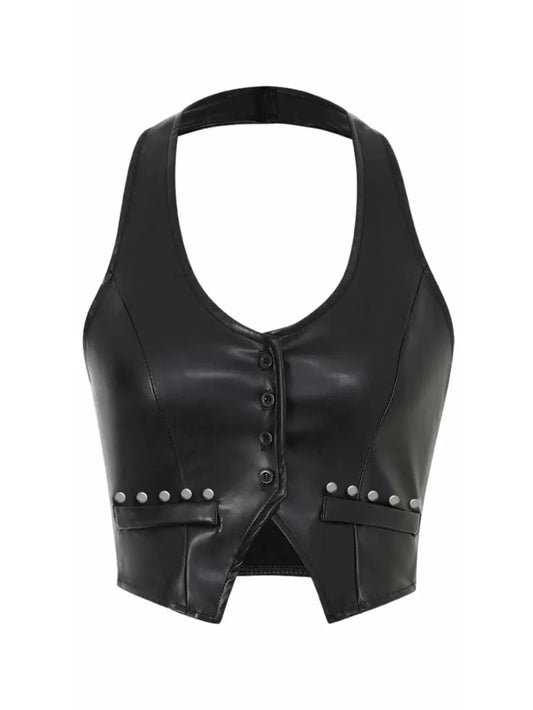 Silver Studded Luxe Leather Halter for Women - Leatherkin