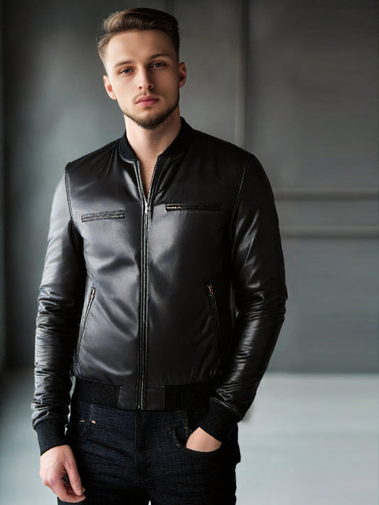 Blouson aviateur en cuir simple et élégant pour homme