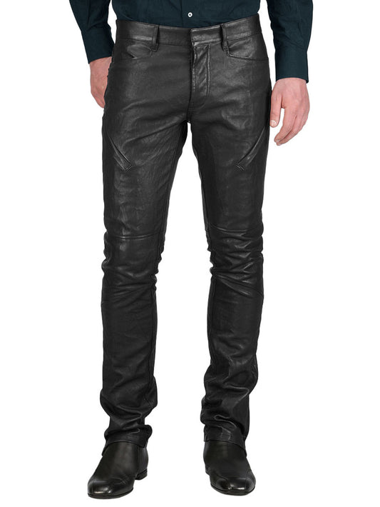 Pantalon skinny décontracté en cuir véritable pour homme