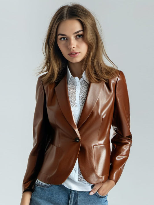 Blazer en cuir élégant et sophistiqué pour femme