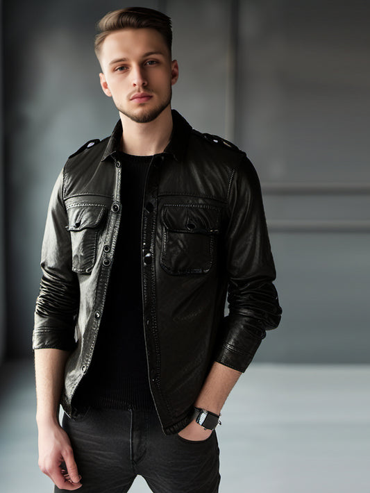 Chemise slim fit en cuir véritable pour homme