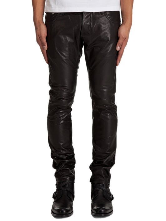 Pantalon slim fuselé en cuir véritable pour homme